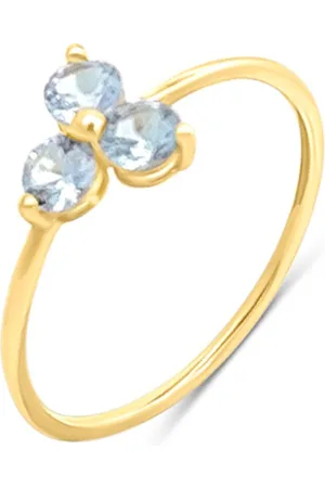 Silventi 9NBSAM-G230080 Gouden Ring met Drie Zirkonia Steentjes - Dames - Bloem - 7,3x7,7mm -