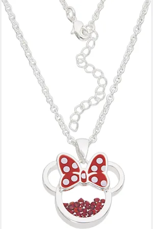 Gresham Disney Minnie Silver Plated Brass with Red enamel Bow July Birthstone Floating Stone Necklace