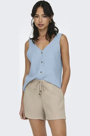 JDY SAY S/L LINEN V-NECK TOP WVN DIA - Dames - Blouses