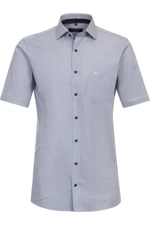 Casa Moda Modern fit overhemd - korte mouw - popeline - blauw dessin - Strijkvriendelijk - Boordmaat: 45