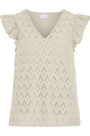VILA T-shirt Viamalina V-neck C/s Top/pb 14104110 Birch Dames