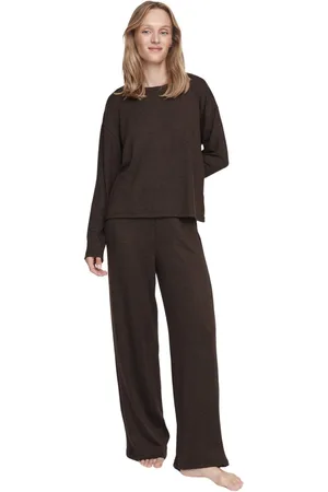 Trendyol Bruine Geribbelde Gebreide Pyjamaset Thmaw21Pt0684