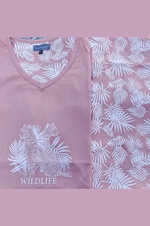 Cocodream Cocodream dames set 3/4 broek - 100% katoen - maat XXL - Wildlife - roze