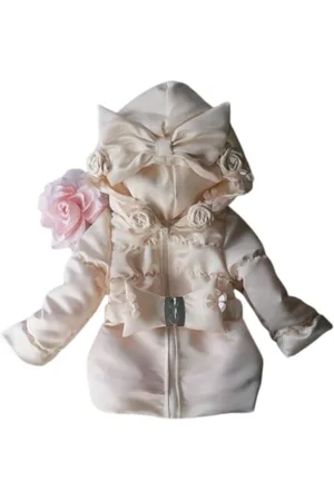 Merkloos Maat 134 zomerjas met roosjes jasje voor baby jas zomer met riem en strik voorjaar jas babyjas met riem