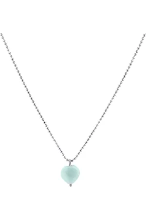 Heaven Eleven Dames ketting - ballchain RVS - amazoniet hart - 74cm