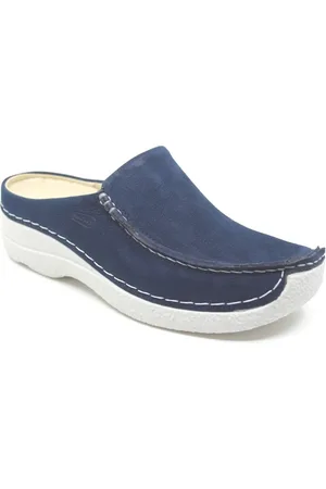 Wolky SEAMY SLIDE, 0625011 820, Blauwe slippers met dichte neus wijdte H
