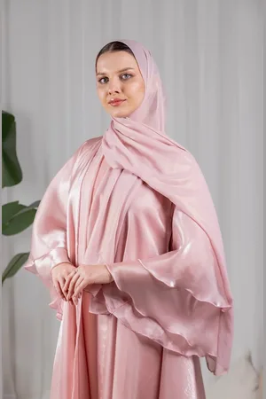 Merkloos Galya Dreamy 3-delige Abaya - Rose - Eid Dress - Feestjurk - Abaya - Roze - Satin Look - Modest Fashion 52(s) t/m 60(xl)