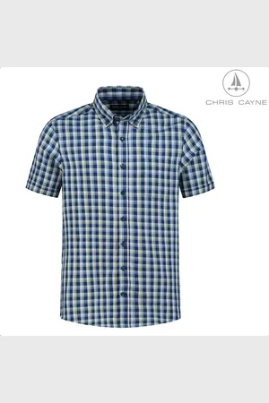 Chris Cayne Heren overhemd korte mouw - maat XL - met borstzak - kleur - ruit dessin - 100 % Katoen - shirt heren - shirt XL - borstzak