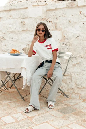 Colourful rebel Logo Wave Ringer Boxy Tee Tops & T-shirts Dames - Shirt - Rood