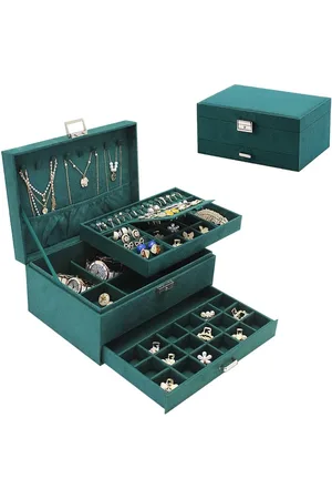Merkloos 1 stuk - Grote Sieraden Organizer Box - 3-laags Sieradendoos - Afsluitbare Fluwelen Sieradendoos met Laden - Variabele Compartimenten - voor Kettingen, Armbanden, Oorbellen, Ringen en Horloges