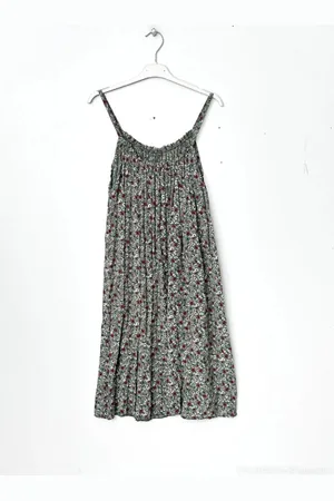 Merkloos Dames midi jurk Carola-gebloemd motief- groen wit rood bruin zwart roze-strandjurk