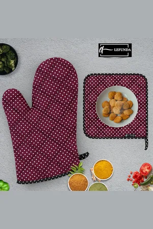 Merkloos Ovenwanten en Pannenlappen Set van 4, hittebestendige katoenen ovenwanten, Grill Handschoenen, Ovenwanten voor Bakken en Koken, Bak Handschoenen, BBQ, Cafe, Restaurant (Root)