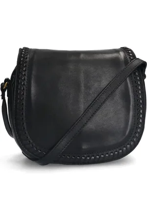 Manfield Zwarte leren schoudertas met gevlochten details