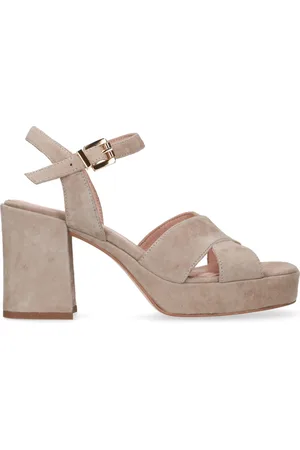 Manfield Dames - Beige suède sandalen met hak