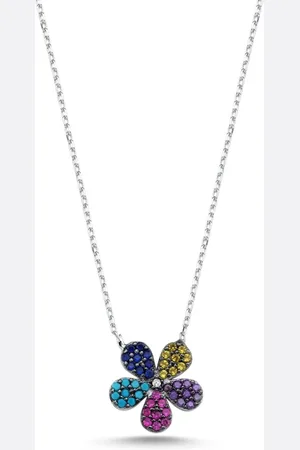 Zilver 925 Sterling en Daisy Ketting met Kleurrijke Zirkonia – Symbool van Vreugde, Hoop en Levendige Energie
