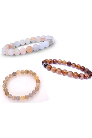 Bixorp Gems Botswana Agaat Armbanden Set - Wit + Grijs + Koffie Kralenarmband