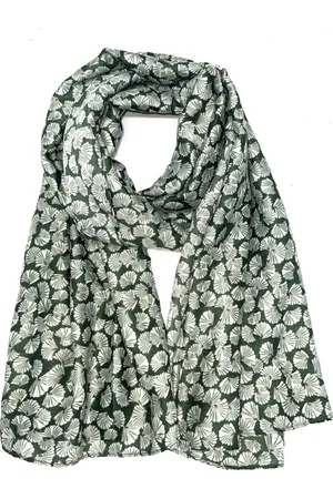 Merkloos Lange dames sjaal Kamela gingko bladmotief goud mos mint stone