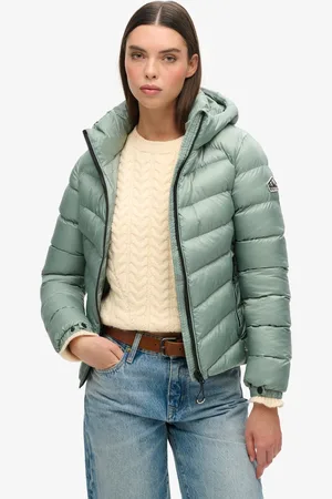 Superdry Hooded Fuji Padded Jacket Dames Jas - Light Jade Green