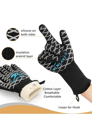 Merkloos Ovenwanten Grillhandschoenen, BBQ-handschoenen Extreem hittebestendig Hoog tot 800 ℃ / 1472 ℉, Grillhandschoenen met EN407-gecertificeerd voor BBQ, Grill, Koken, Bakken, Lassen, , 1 paar (M)