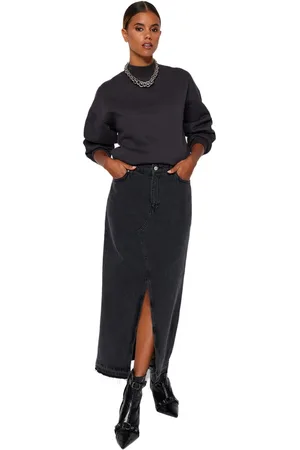 Trendyol Zwarte Duurzamere Maxi-Spijkerrok Met Split Twoss23Et00289