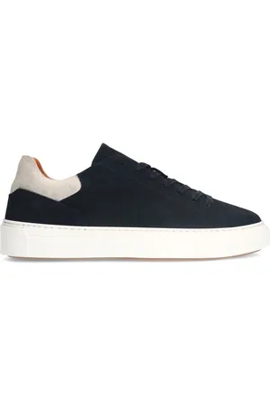 Manfield Heren - Zwarte nubuck sneakers met grijze details