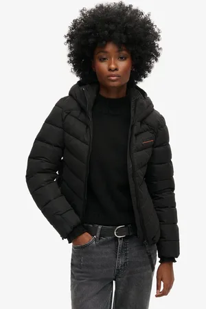 Superdry Hooded Microfibre Padded Jkt Dames Jas - Black