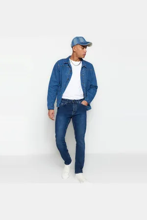 Trendyol Marineblauwe Slim Fit Slim Cut Flexibele Stoffen Jeans Broek Tmnaw23Je00071
