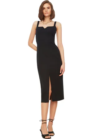 Trendyol Zwarte, Nauwsluitende Midi-Kokerrok Met Split En Band, Geweven Jurk Twoss19Bb0216