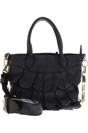 Caterina Lucchi Leren Handtas Schoudertas Sorrento Dafne Shopping Bag Zwart