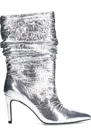Sacha Dames - Zilveren metallic enkellaarsjes met naaldhak