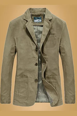 Merkloos Casual herensuit met een enkele rij knopen, met een jas met revers en ventilatiegaten onder de armen.