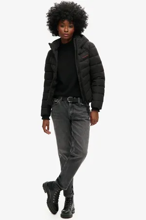 Superdry Hooded Microfibre Padded Jkt Dames Jas - Black