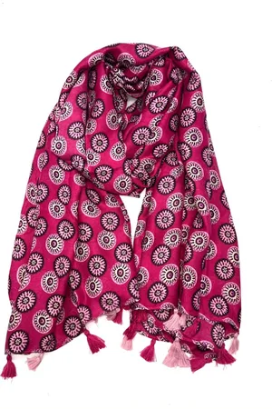 Merkloos Lange dames sjaal Britney fantasiemotief wit zwart paars fuchsia