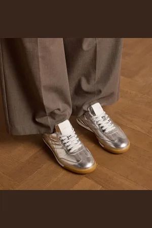 Manfield Dames - Zilveren leren metallic sneakers