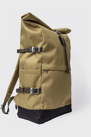 Sandqvist Rugzak Icon Rolltop Olive Drab With Black Leather L