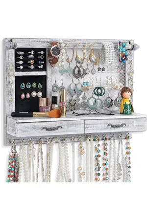 Merkloos Wandhouder sieradenorganizer met armbandstang - 21 haken - lade voor sieradenopslag van oorbellen, kettingen, armbanden, ringen