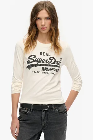 Superdry Embellished Vl Graphic T-shirt Met Lange Mouwen Beige S Vrouw