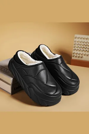 Merkloos Mannen Pluche Winter Slippers - Zwarte Katoenen Schoenen met Dikke Zool voor Comfort en Warmte - Casual en Sportieve Slippers - Gratis Verzending (
