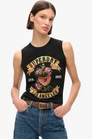 Superdry Tattoo Rhinestone Tank Mouwloos T-shirt Veelkleurig XS Vrouw