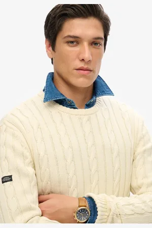 Superdry Klassieke gebreide kabeltrui van katoen met ronde hals - Heren - Sweaters
