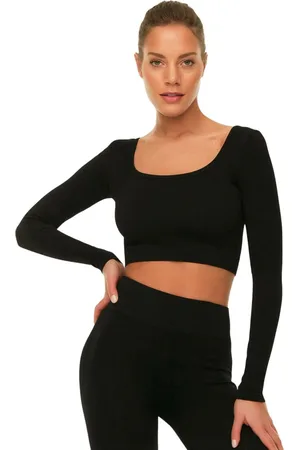 Trendyol Zwarte Naadloze Cropped Extra Rekbare Gebreide Sporttop/Blouse Twoaw22Bz0450