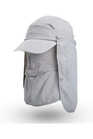 Merkloos Zonnepet met afneembare gezichts- en halsbeschermingsflap, snel drogende en ademende vissershoed, zomerse en buitenzonwering, brede rand visserspet voor mannen en vrouwen - Lichtgrijze afneembare zonnehoed