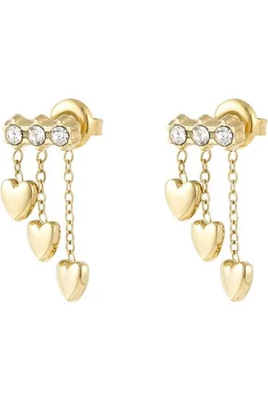 Yehwang Oorbellen met hartjes ketting - kleur Stainless Steel
