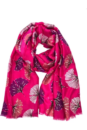 Merkloos Lange dames sjaal Ariana fantasiemotief fuchsia roze zwart goud meloen oranje