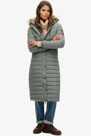 Superdry Fuji Hooded Longline Puffer Dames Jas - Balsam Green