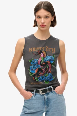 Superdry Tattoo Rhinestone Tank Mouwloos T-shirt Veelkleurig XS Vrouw