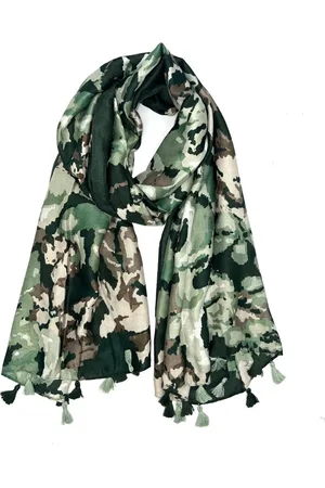Merkloos Lange dames sjaal Anesa camouflage print legerprint bruin zwart olijf wit smaragd