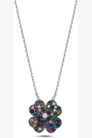 Zilver Klavertje Vier Geluksketting voor Dames | 925 Sterling en Ketting | Gelukssymbool | Met Kleurrijke Stenen