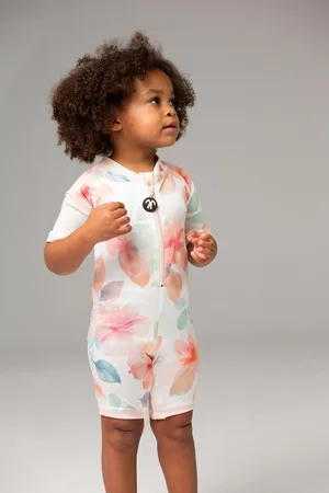 Ducksday Zwempakje voor baby en peuter - meisjes - eendelig - met rits - UV-werend UPF50+ - Bliss - Pastel bloemen - 2 jaar