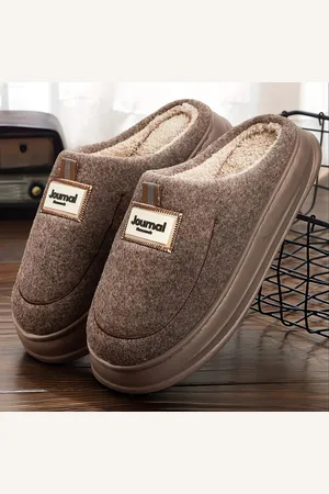 Merkloos Heren Eva Slippers met Platform - Zachte Fuzzy Memory Foam Pantoffels | Antislip Winter Pluche Binnen schoenen in Grote Maten 44-45 - Comfortabele Huisschoenen
